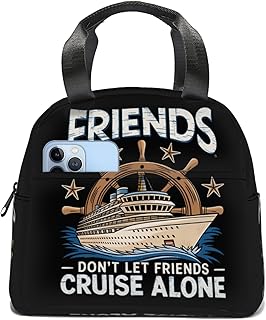 Friends Don't Let Friends Cruise Alone Vintage Funny Group Cruise Insulated Lunch Box Portable Thermal Cooler Tote Bag with Front And Side Pockets Reusable Leakproof Lunch Bags