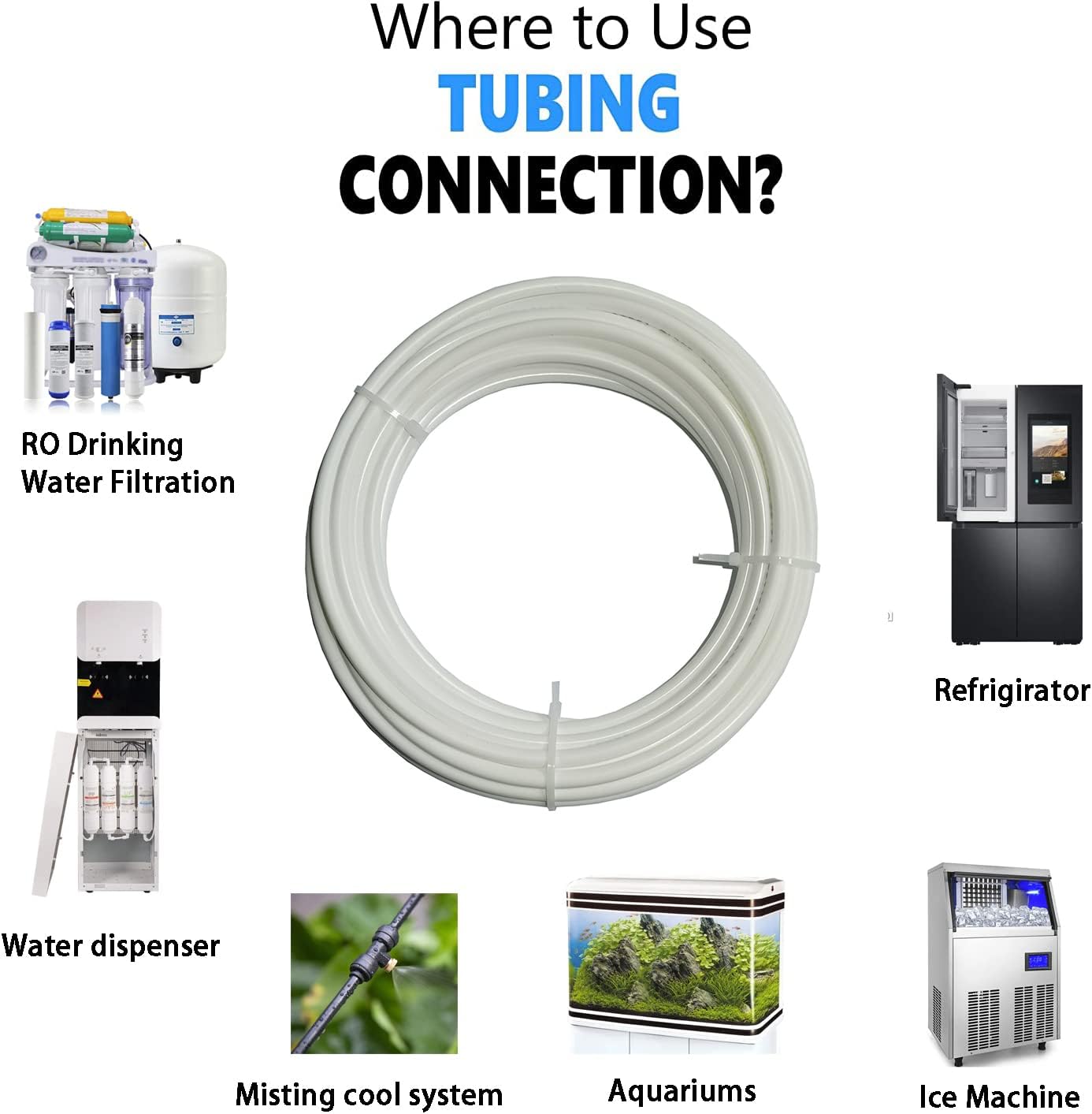3/8 Inch O.D. tube Lenght 50Ft (15m) white RO Water Filter Tubing PE,Use with Reverse Osmosis Systems, Drinking Water Filters, Liquid Dispensers,Coffee Machine,Ice Maker.