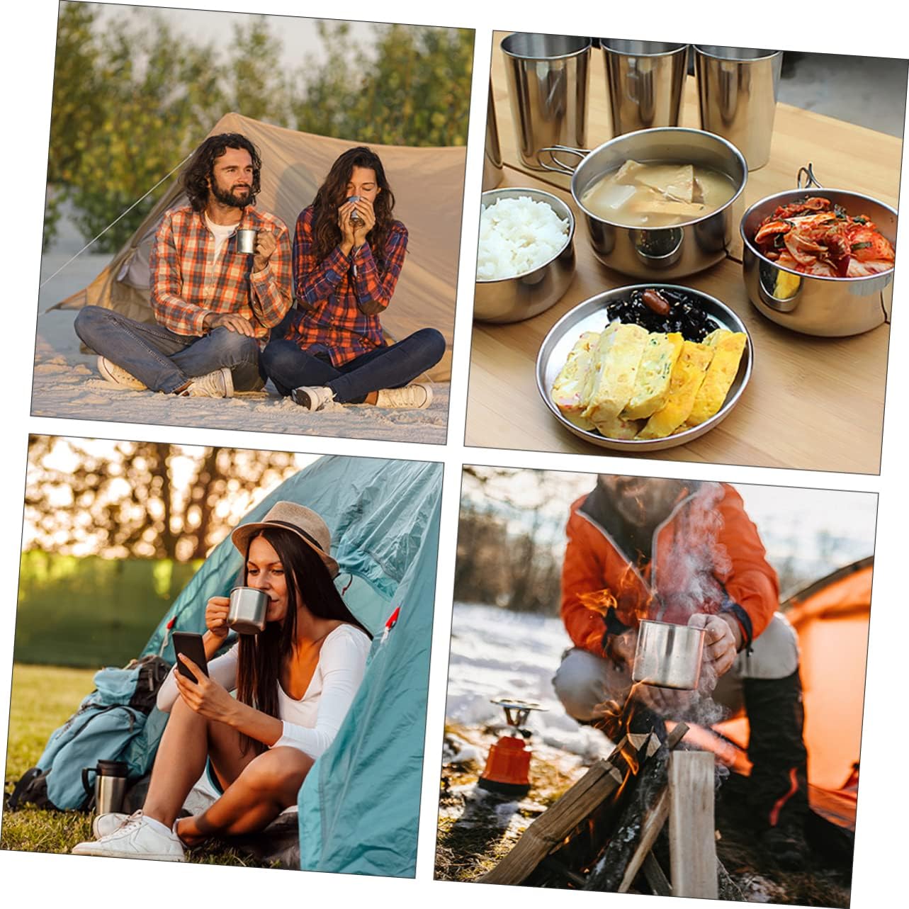 VICASKY Stainless Camping Cookware Kit 8 Piece Folding Set for Picnic