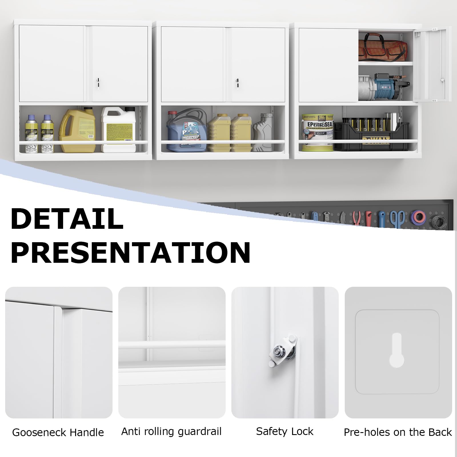 HAINEW HD26032306 - Armadio pensile in metallo con 2 ante con serratura, per garage, officina, cucina, 76 x 30,5 x 78 cm, colore: Bianco