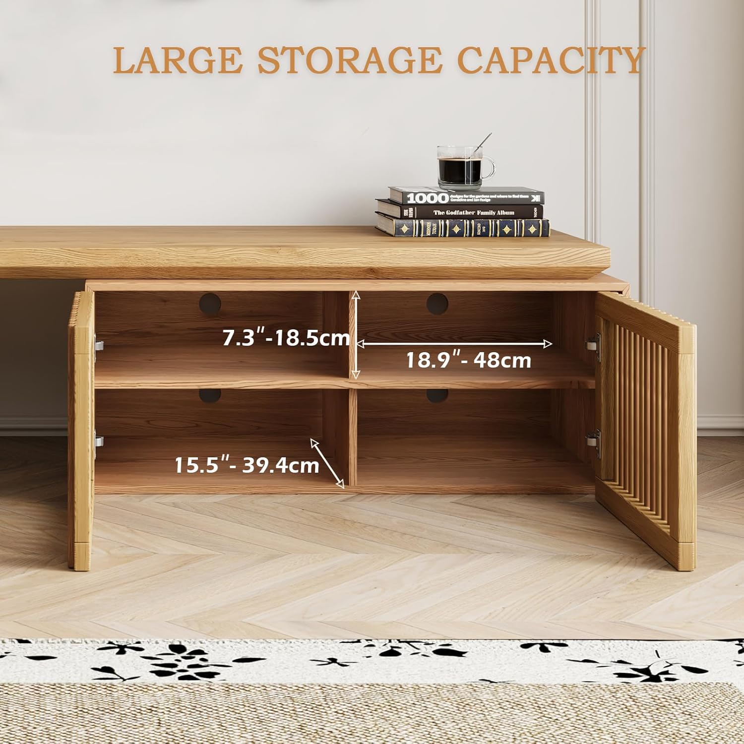 Modern TV Stand, Entertainment Center with Storage, Extendable TV Media Console for Up to 55+ Inch, Minimalist Television Cabinet for Living Room/Bedroom - Wood Color (78.7"-110" Extendable)
