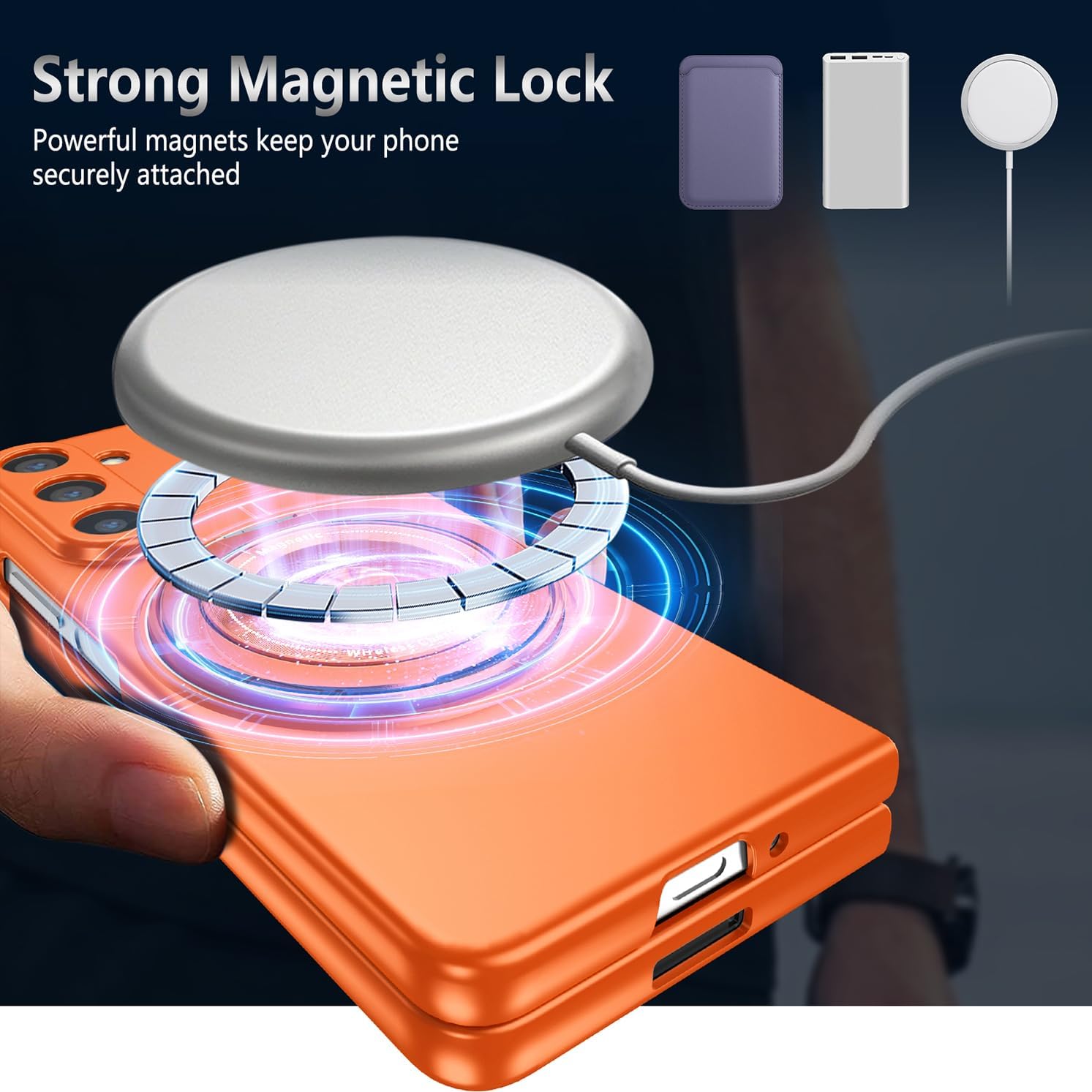 Magnetic for Galaxy Z Fold 4 5G Case,Magnetic Stand,Lightweight,Slim Fit Drop Protection Rugged Shockproof Cover for Galaxy Z Fold 4 5G, Shockproof Protective Phone Orange 17-Z Fold4-14