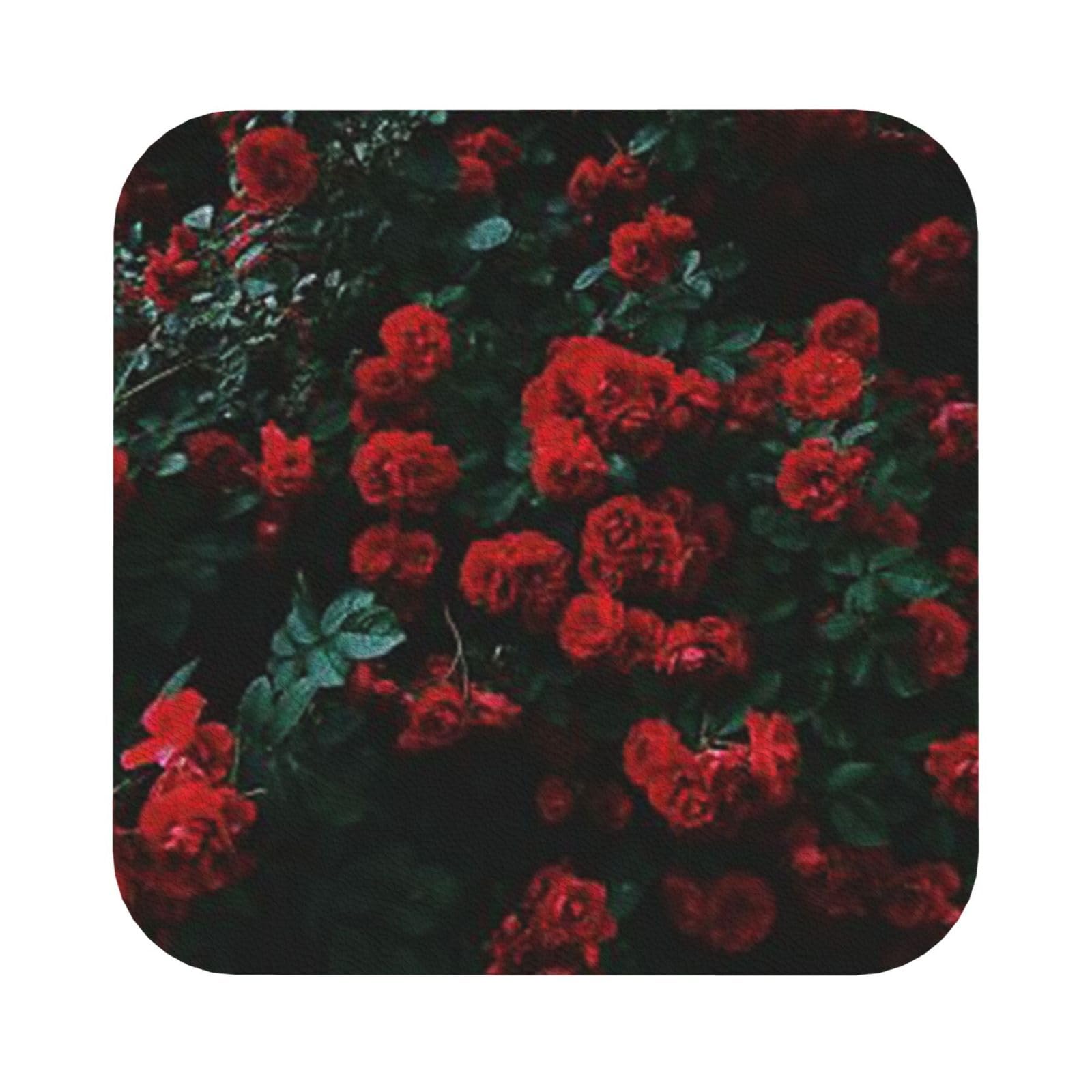 Red and black rose PU Leather Coasters Set of 6 Square Drink Coasters