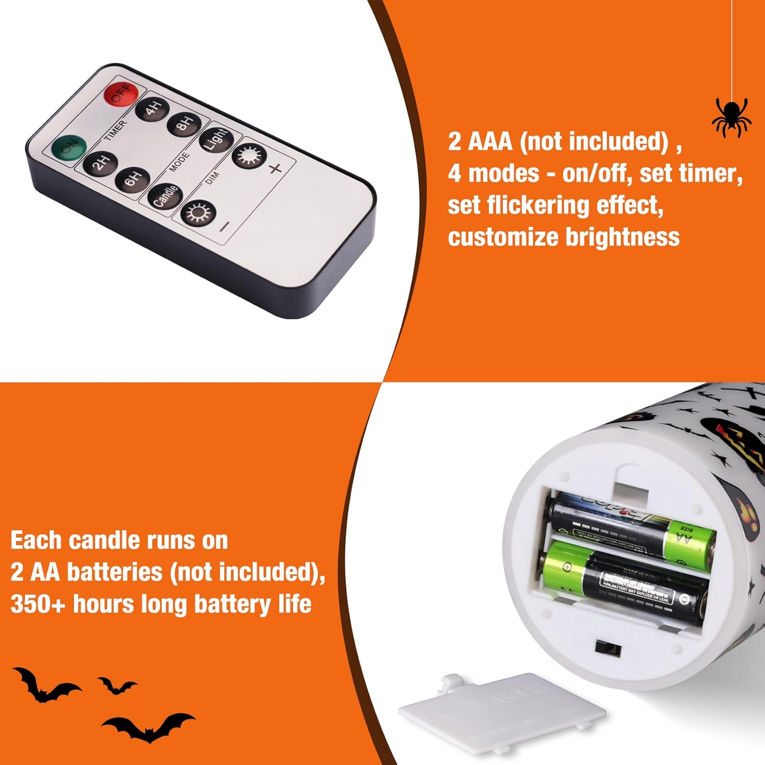 Halloween Flameless Pillar Candles with Remote, Flickering Spooky LED Wax Candles Battery Operated Set of 3