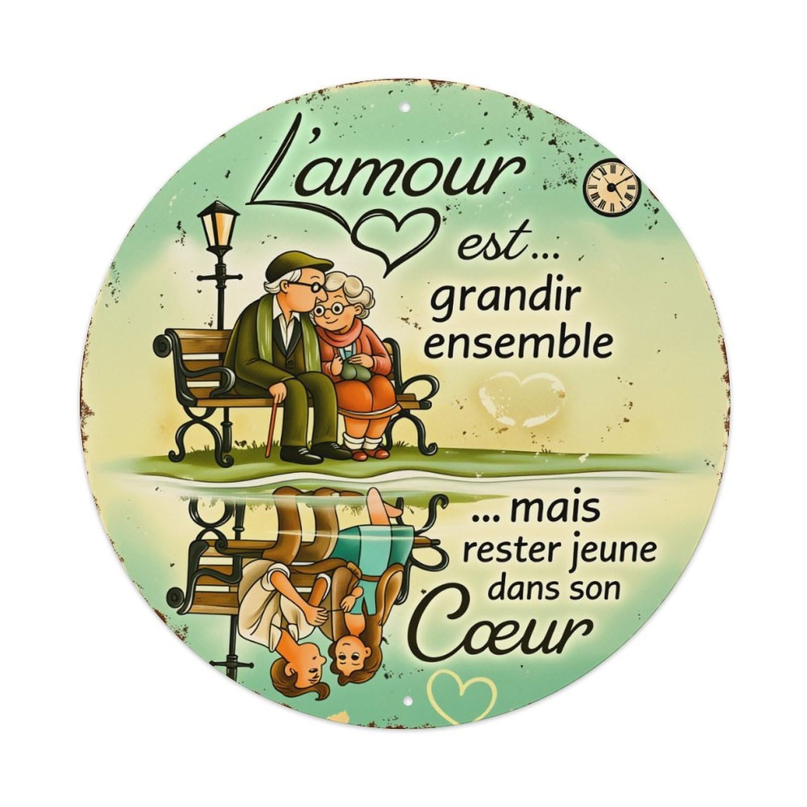 Love Is Growing Together But Staying Young In Heart Round Tin Sign Vintage Metal Poster, Home Bar Garage Man Cave Cafe Indoor & Outdoor Wall Decoration 8x8Inches