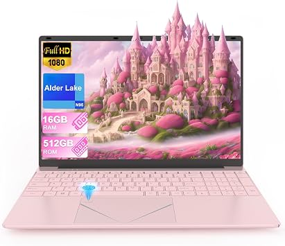 كمبيوتر محمول LEEDOW 16 جيجابايت رام 512 جيجابايت SSD 15.6 بوصة FHD Display PC معالج N95 رباعي النواة حتى 3.4 جيجا هرتز كمبيوتر محمول مع معرف اللمس يدعم WiFi Bluetooth4.2 USB3.0 وردي
