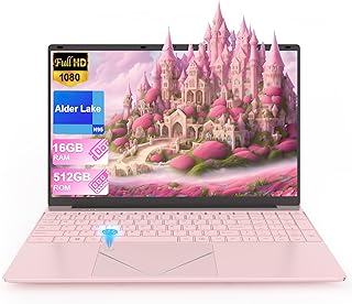 Laptop 16GB RAM 512GB SSD 15.6' FHD Display PC Quad-Core N95 Processor Up to 3.4GHz Laptop Computer with Touch ID Support WiFi Bluetooth4.2 USB3.0 Pink