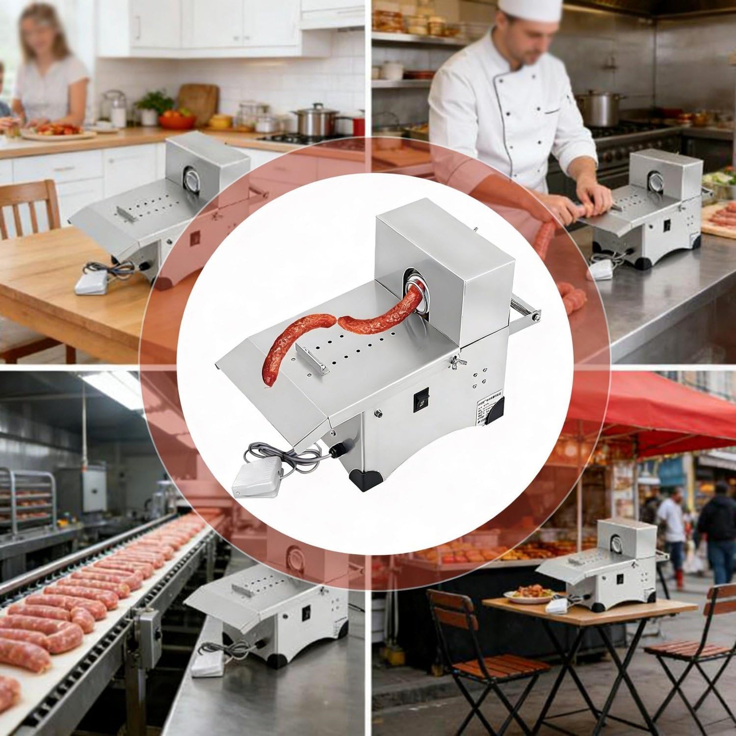 Electric Sausage Stuffer Machine Sausage Tying Knotting Machine, Stainless Steel Sausage Casings Binding Machine, Sausage Linker Machine, for Home and Commercial Kitchens