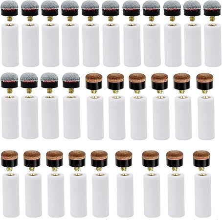 Ltvystore 60Pcs 13mm Hard Brown& Soft Grey Cue Tips Billiard Replacement Screw-on Tips with White Pool Cue Stick Ferrules, Durable Professional Snooker Cue Replacement Parts Stick Repair Tool Set