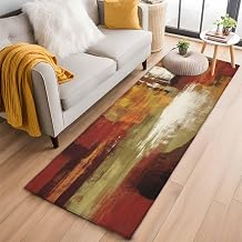 Burnt Orange Kitchen Runner Rug 2x6 Washable Runners for Hallway Non Slip Fall Modern Oil Painting Abstract Art Green Brown Large Area Rug Indoor Floor Carpet for Bathroom Laundry Entryway Bedroom