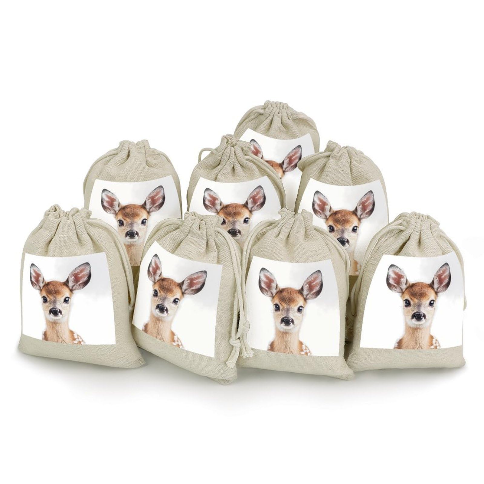 Deer Portrait 8 Pack Small Gift Bags Cotton And Linen Drawstring Pockets Sachet Bag for Party Home Supplies