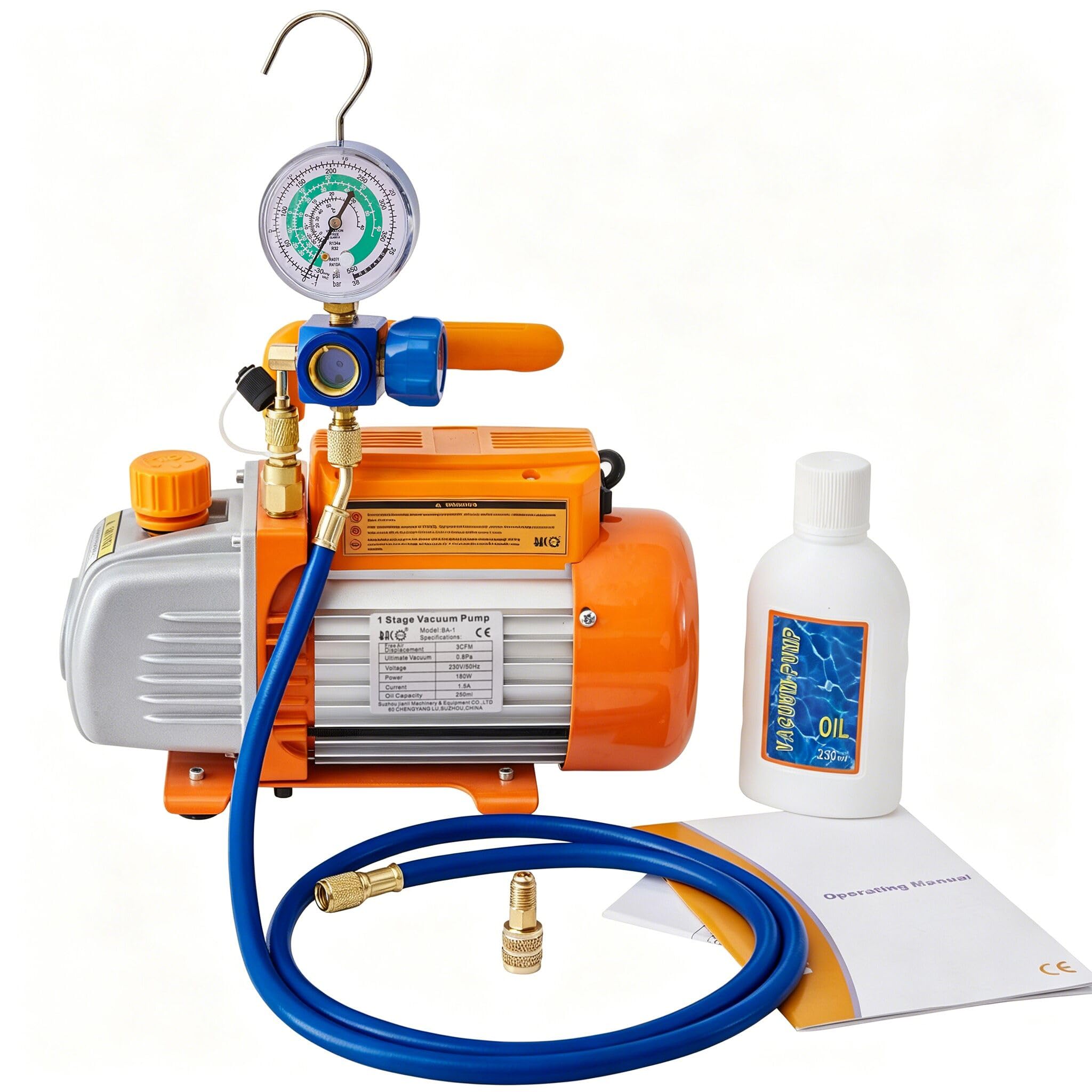 BACOENG Pompa Vuoto 85 Lt/min con Manometro Collettore, Set di Strumenti per Il Condizionamento del Refrigerante, per HVAC/Ricarica Automatica del Refrigerante CA, R410A R134a R407C