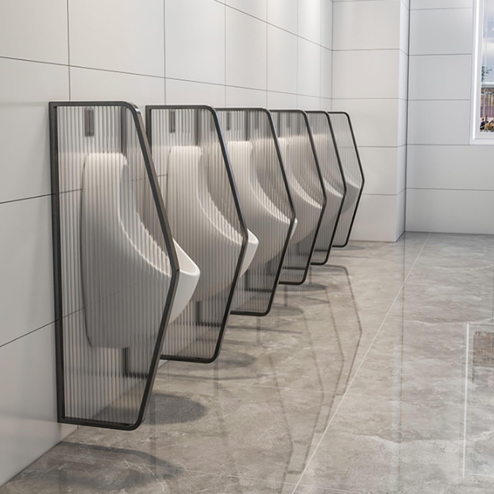 BKSXSOP Urinal Privacy Partition Tempered Glass with Stainless Steel Frame Commercial Restroom Screen Baffle for Hotels Bars Restaurants (Black)