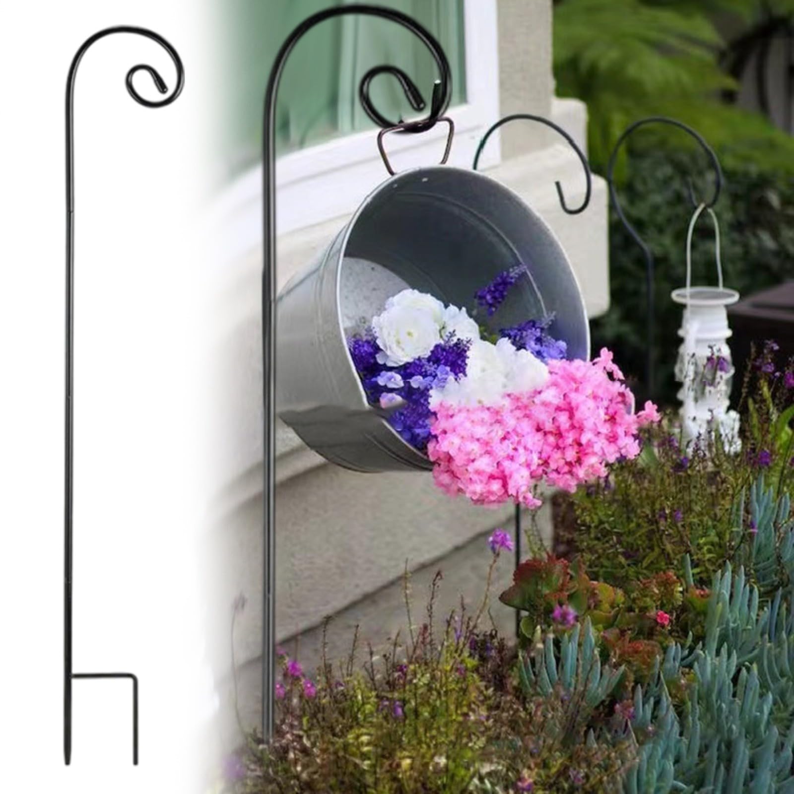 FACAIIO Lot de 6 crochets de berger en fer de 1,2 m de haut, cintres de jardin noirs pour mangeoires à oiseaux, paniers, lanternes, décoration extérieure de cour