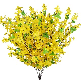 CITYES 10 Pcs Artificial Forsythia Flower Branches Artificial Flowers Yellow Silk Forsythia Flowers with Stems Fake Jasmine Spring Flowers Orchids for Wedding Floral Arrangement Party Table Decor