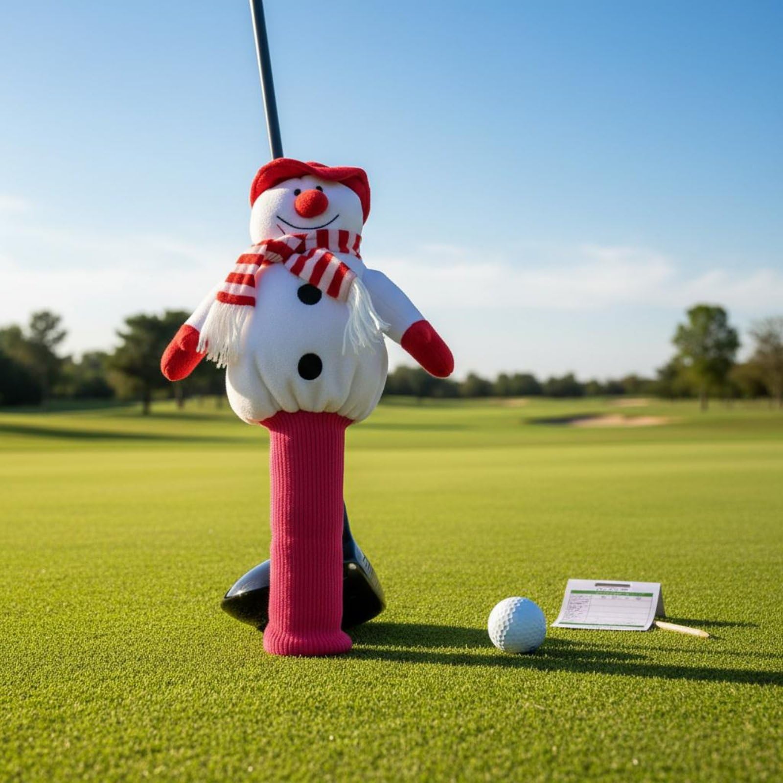 Couvre-Tête de Club Bonhomme de Neige Design Amusant Housse de Driver en Peluche Doublure Épaisse Couvre-Bois de Parcours Fantaisie pour Golfeurs, Protection Chocs, Anti-Rayures