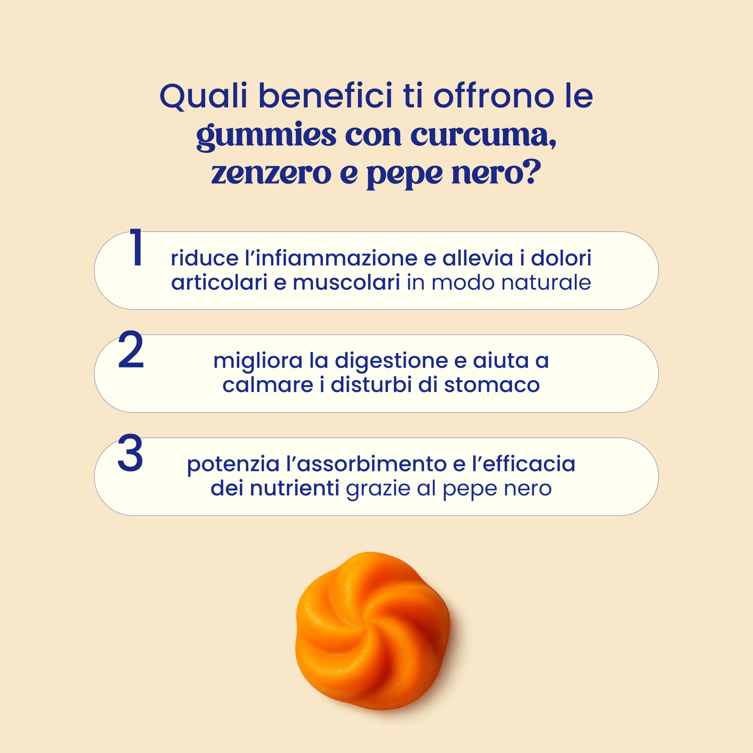 Jelly Pills Gommose Curcuma con Zenzero Piccante e Pepe Nero - Fonte di Curcumina e Piperina - 70 Gummies Vegane - Senza Zuccheri Aggiunti - Gusto Arancia Naturale - Salute Digestiva