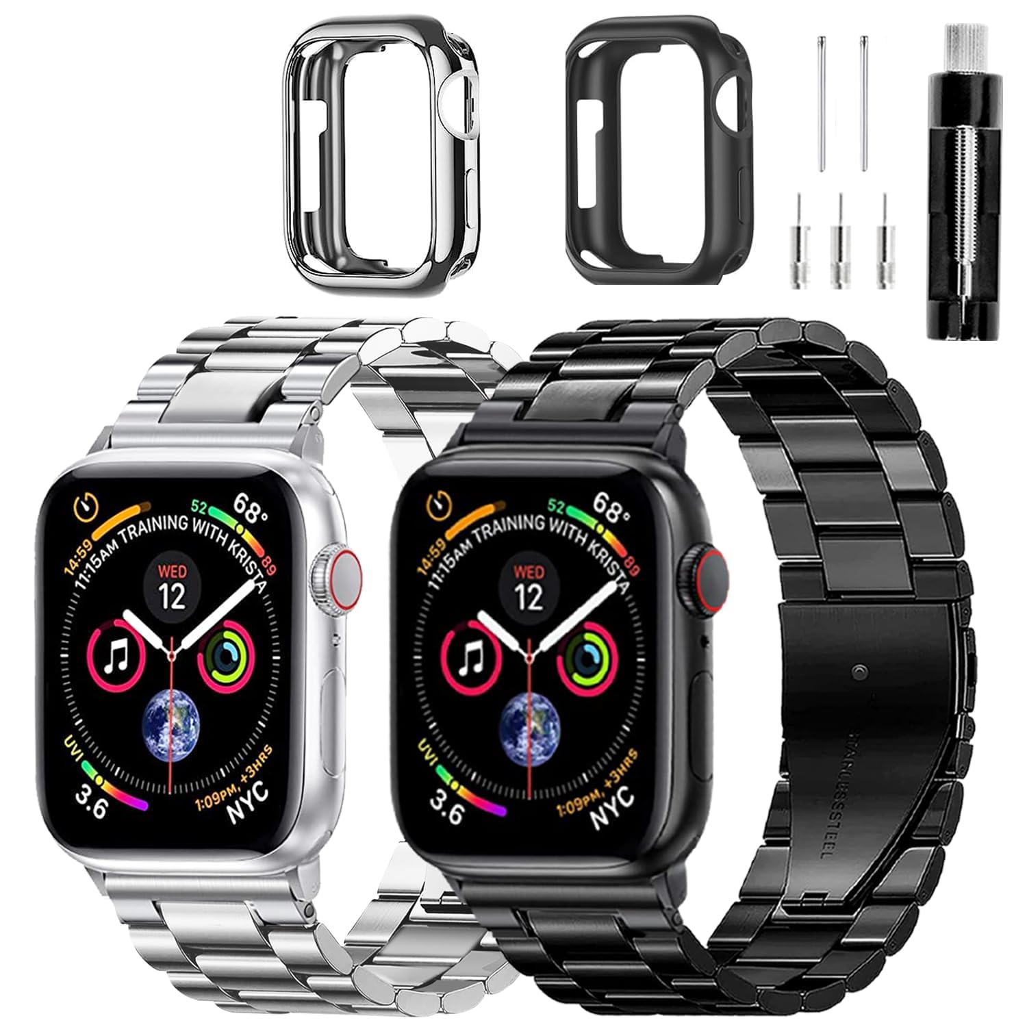 REASDEN Compatible With Apple Watch Band Iwatch Ultra Series 9/8/7/6/5/4/3/2/1/SE, 38/40/41/42/44/45/49mm, Solid Stainless Steel Band Metal Business Band Man Women