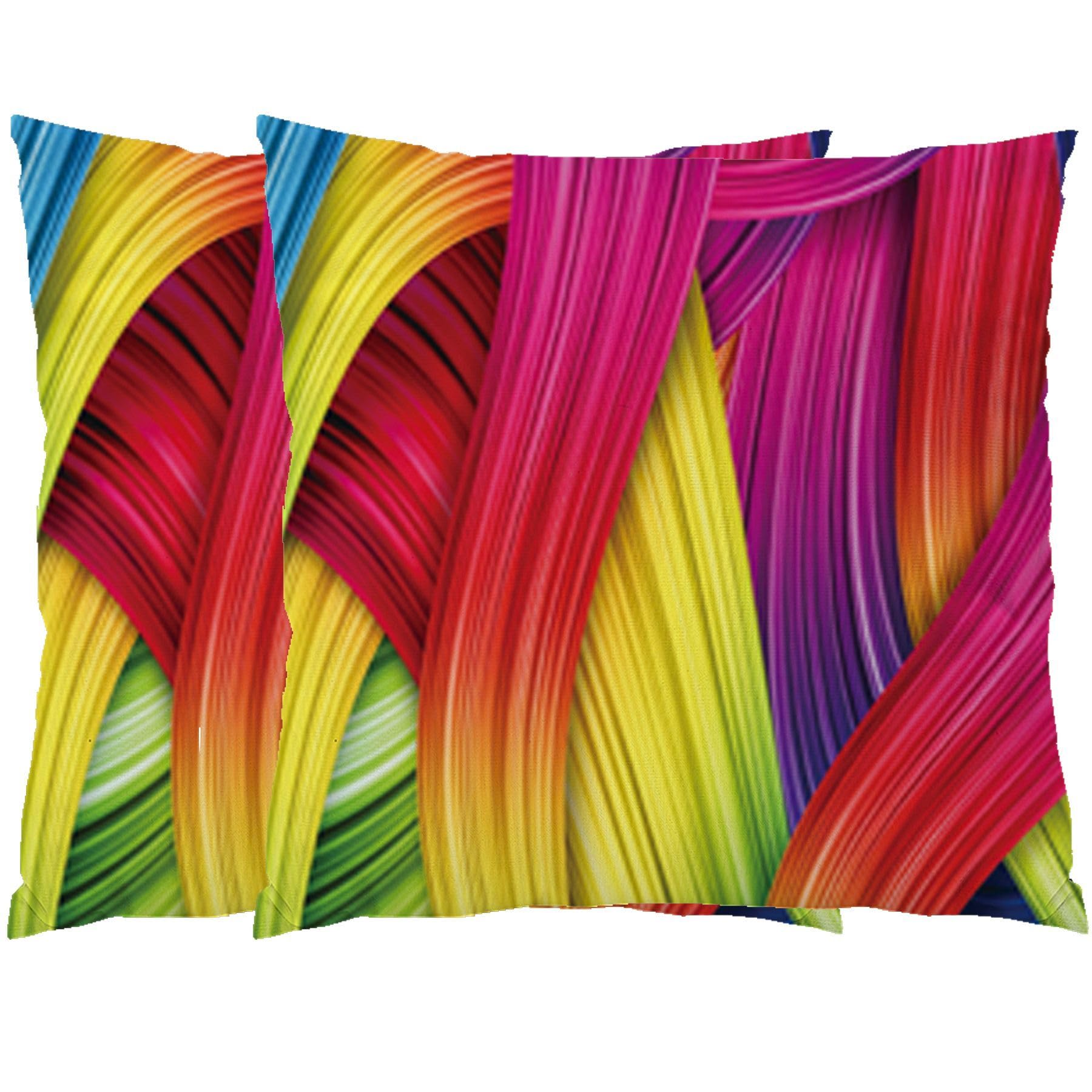 Wilproo 18 x 18 Inches Set of 2 Colorful Rainbow Pillow Covers for Girls Soft Velvet Two Sides Print Cushion Cases Throw Pillowcases Set of 2 (