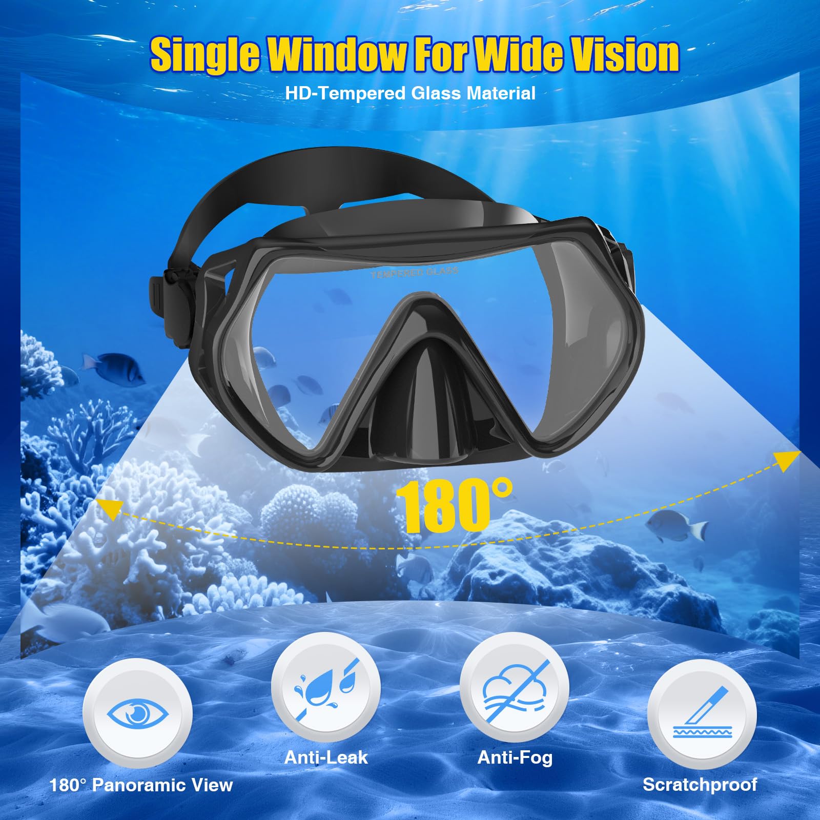 Juego de esnórquel seco para hombres y mujeres, máscara de buceo antivaho panorámica de 180°, equipo de esnórquel profesional para respirar libremente, visión amplia clara bajo el agua