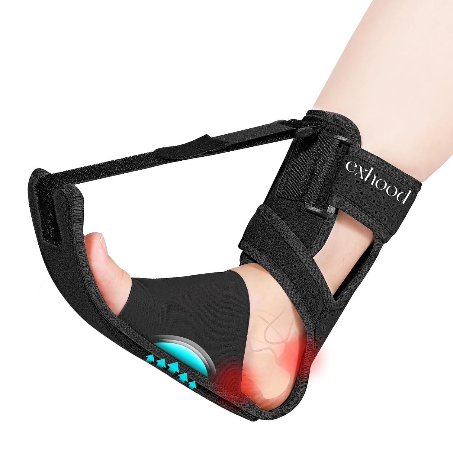 Upgraded Plantar Fasciitis Night Splint, Adjustable Straps Plantar Fasciitis Relief, Supportive Foot Braces with Arch Cushion for Achilles Tendonitis, Foot Drop & Heel Spur Pain Relief Day & Night (Black-Plus)