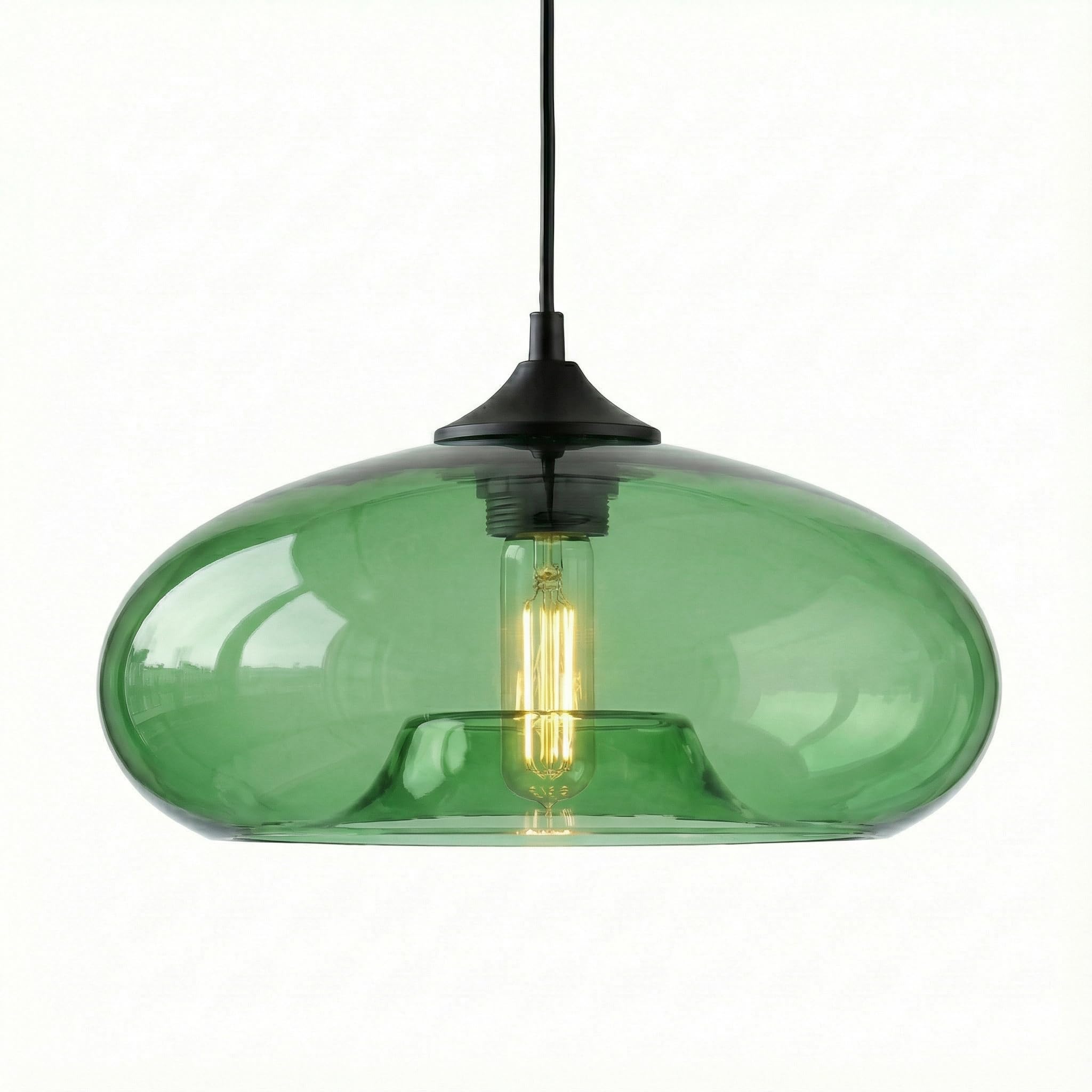 HJXDtech Pendant Light with 28cm Glass Lampshade, Industrial Vintage Loft Bar E27 Ceiling Hanging Lamp for Kitchen Island, Dining &Living Room (Green)