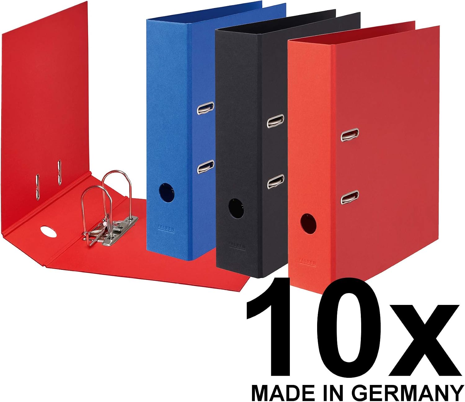 Original Falken Vegan Folders Pure Colour 8 cm Wide DIN A4 Assorted Colours (Red, Blue, Black) Lever Arch File Letter Folder Office Folder Cardboard Folder Slot Folder Pack of 10 image 2