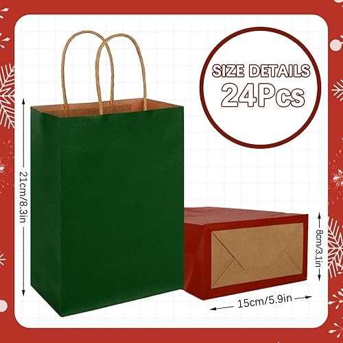 Miniatura 2 de Whaline 24 bolsas de regalo de papel kraft de Navidad, bolsas de regalo de fiesta de Navidad con asas, bolsas de dulces rojos y verdes para