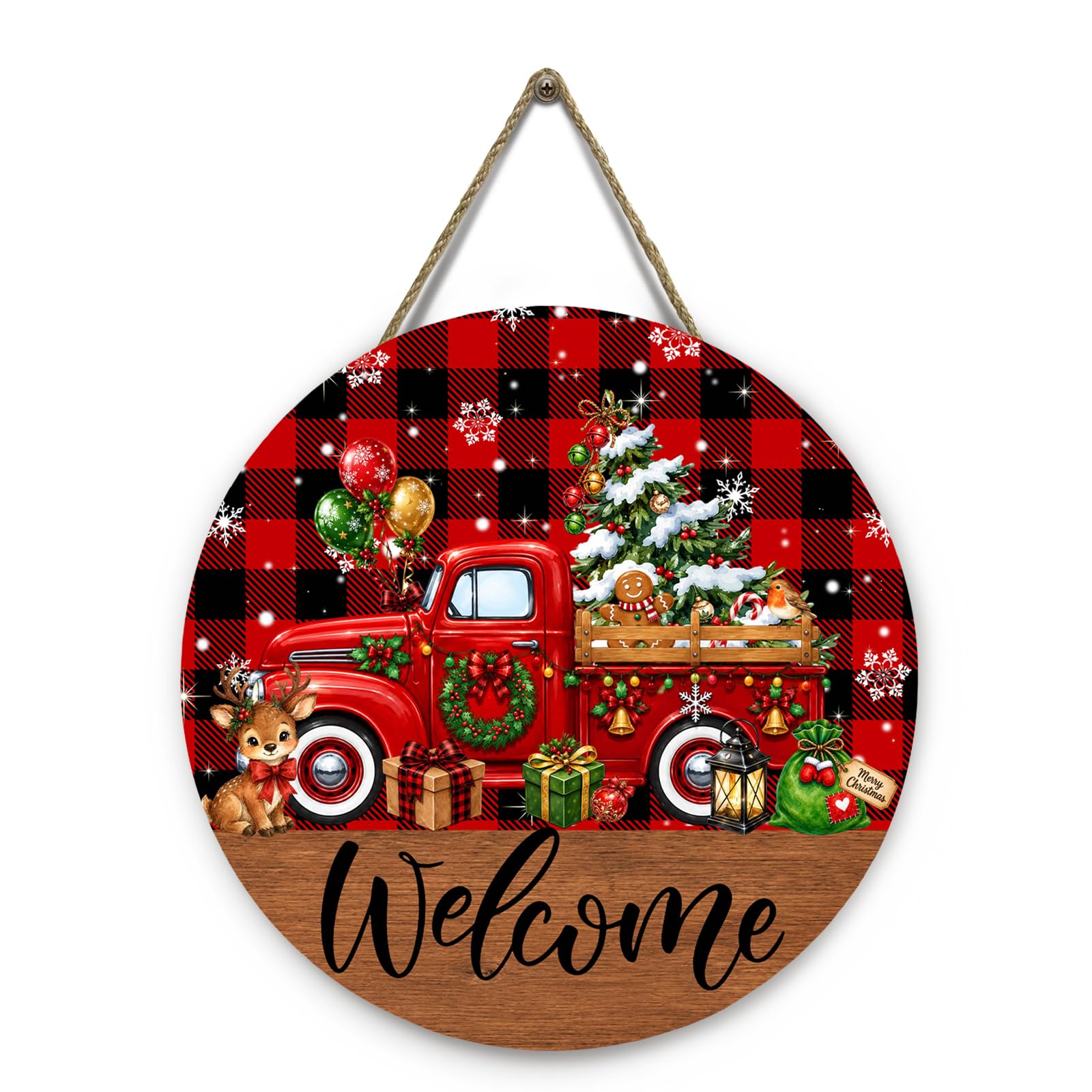 Christmas Welcome Door Signs for Wreath Xmas Truck Door Hanger