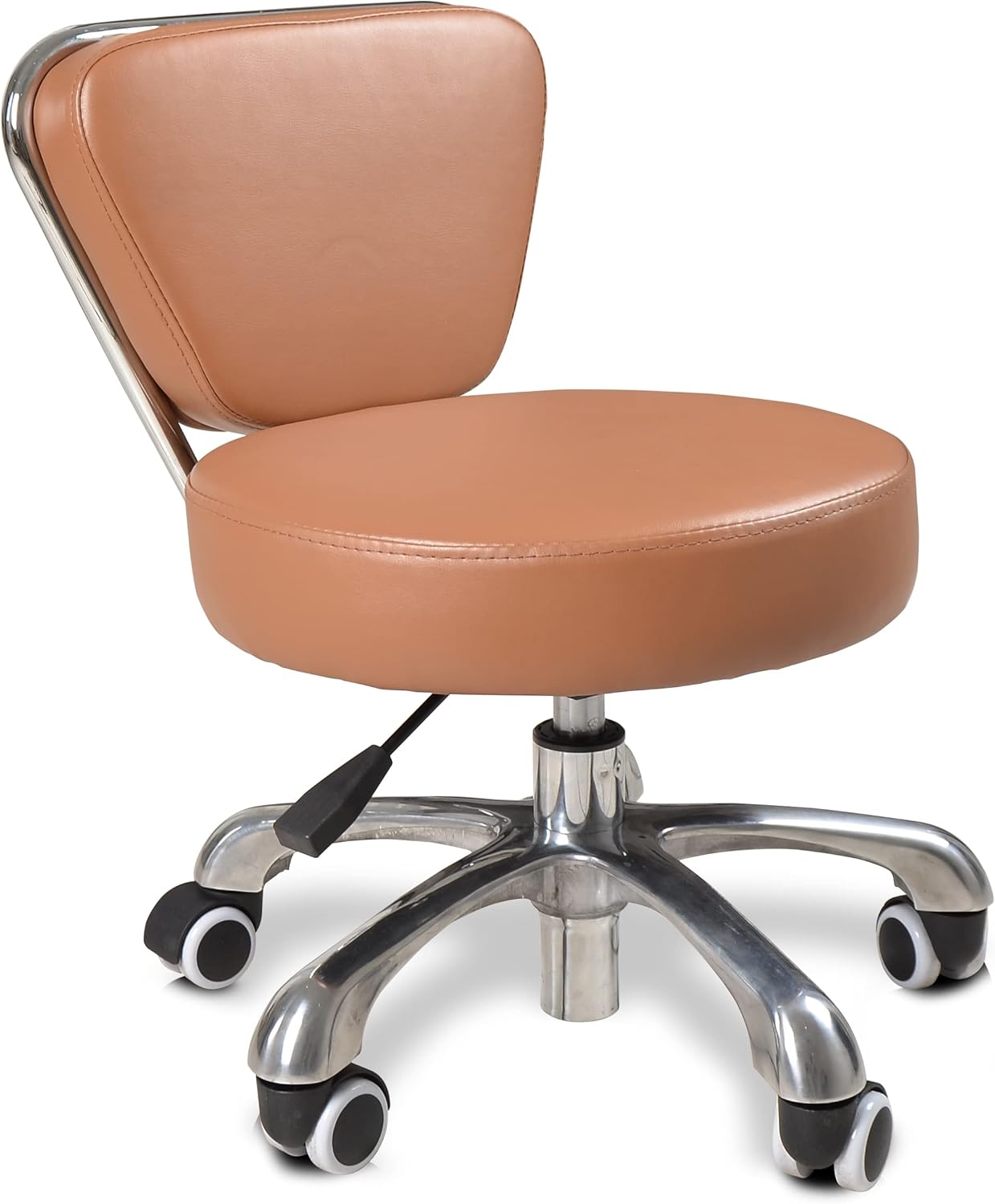 ANS Short Rolling Pedicurist Stool, Height Adjustable 360 Degree Swivel for Low Work (Cream)