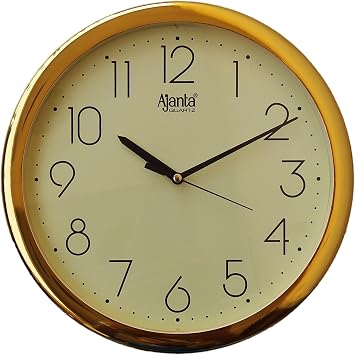 AJANTA Quartz Plastic Wall Clock-957Dx Golden Ring 26cm X 26Cm, Ivory