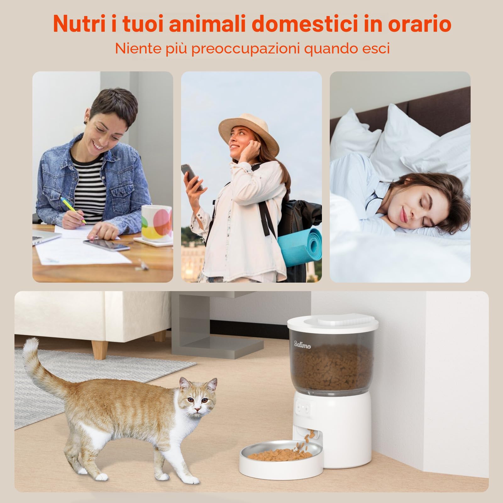 Balimo Distributore Automatico Cibo Gatti, 2.4G WiFi Dispenser Crocchette Gatto, 3L Distributore Automatico Cibo Cani, Adatto Controllo App, Da 1 a 10 Pasti al Giorno, Adatto Per Cani e Gatti, Bianco