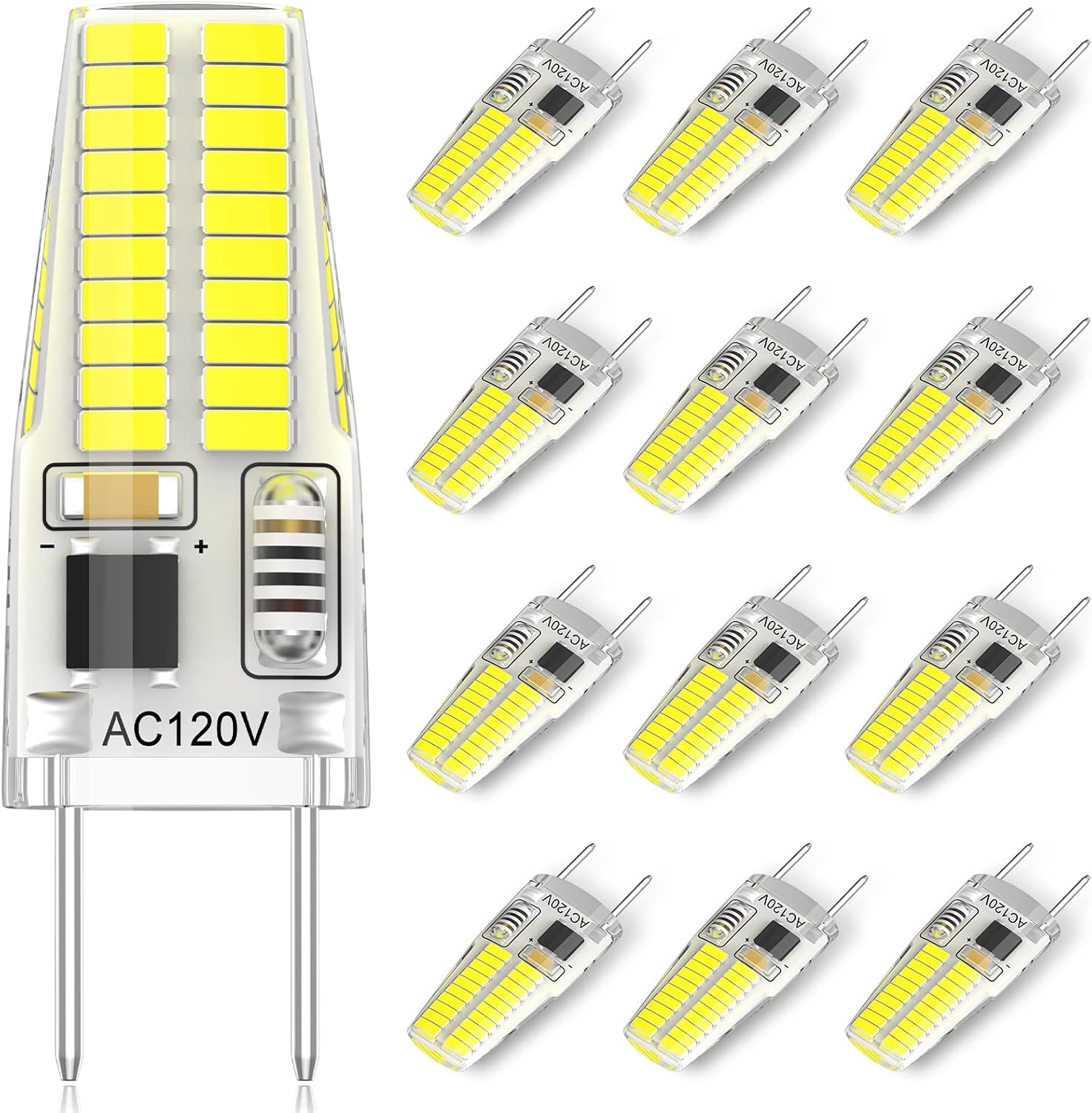 12-Pack G8 LED Bulb Dimmable, 120V 20W 25W T4 JCD Type Bi-Pin Halogen Replacement for Under Cabinet Puck Lighting, Daylight White 6000K
