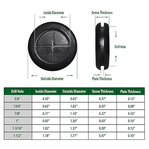 Miniatura 3 de Brexxty Juego de 52 ojales de goma, tapones de orificio para cortafuegos en 6 tamaños de agujeros de taladro de 58 pulgadas, 1316 pulgadas, 78