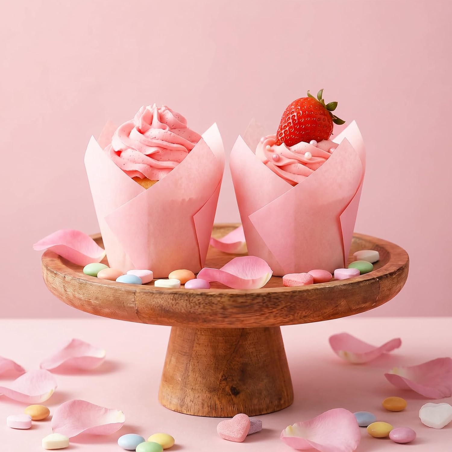 Pink Tulip Cupcake Liners 50PCS, Muffin Greaseproof paper Baking Cupcake Cups, Natural Tulip Baking Cup Case for Birthday Wedding Party Baby Showers Catering Restaurants