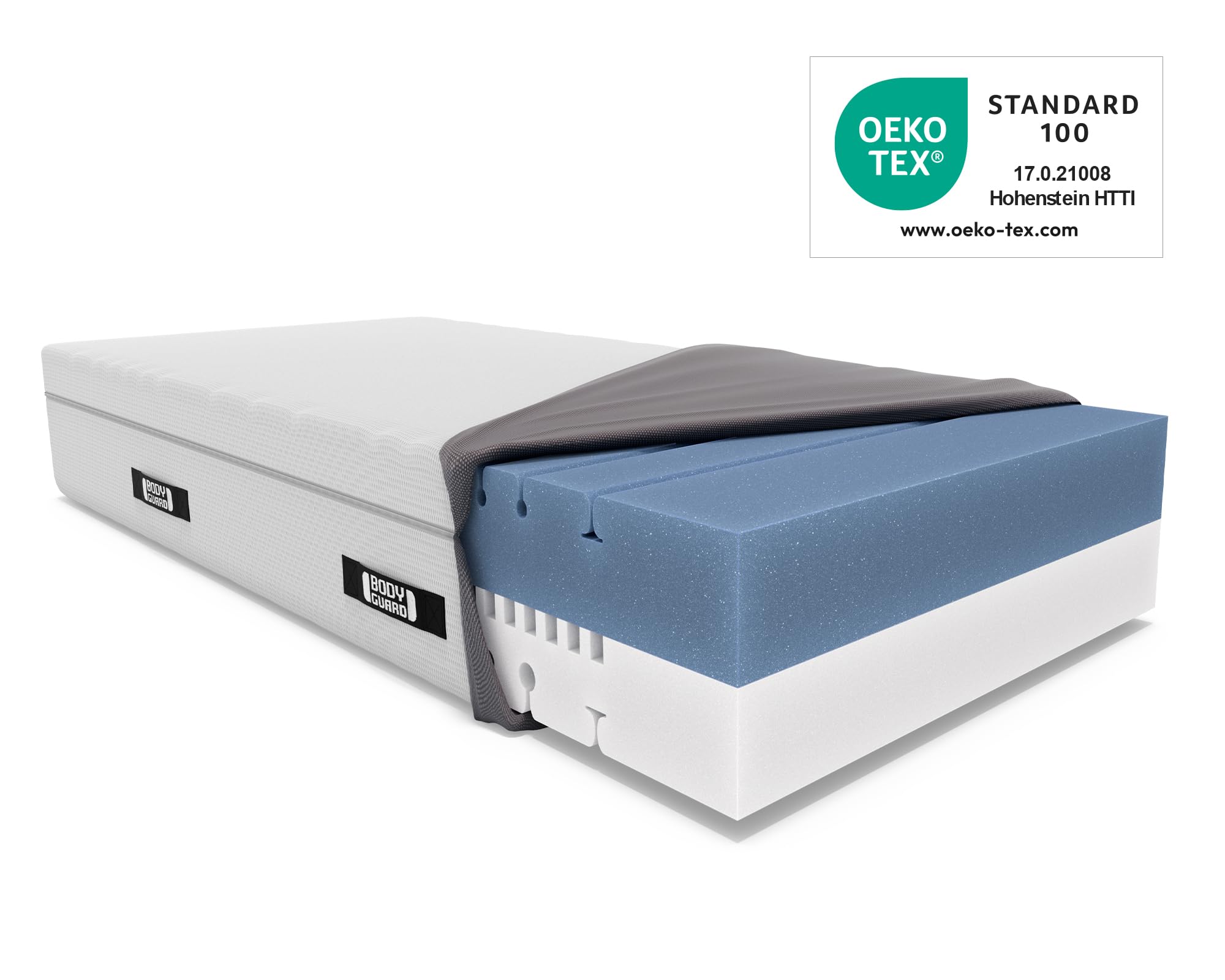 bett1 Bodyguard Boxspring Matratze 90x200 mit ca. 28 cm Matratzen-Höhe! (100% Vollschaum, 2in1 Liegehärten Mittelfest & Fester, Oeko-TEX 100, QXSchaum)