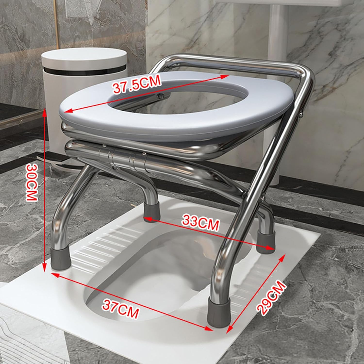 Commode Chair Padded Folding Functional, Commode Toilet Chair Durable Compact Stability Sturdy, Bedside Commodes for Elderly Disabled Non Slip No Assembly Required