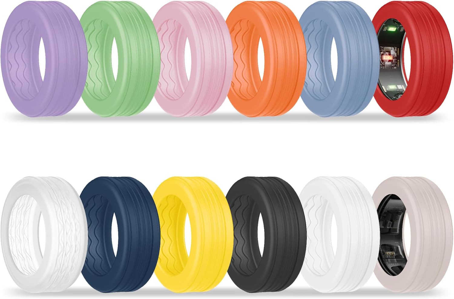 12 Pack Cover Compatible with Oura Ring 4/Gen3/Samsung Galaxy Ring/UltraHuman, Silicone Elastic Anti-Scratch Stripe Anti-Slip Wave Texture Protector Case for Working Out Gym