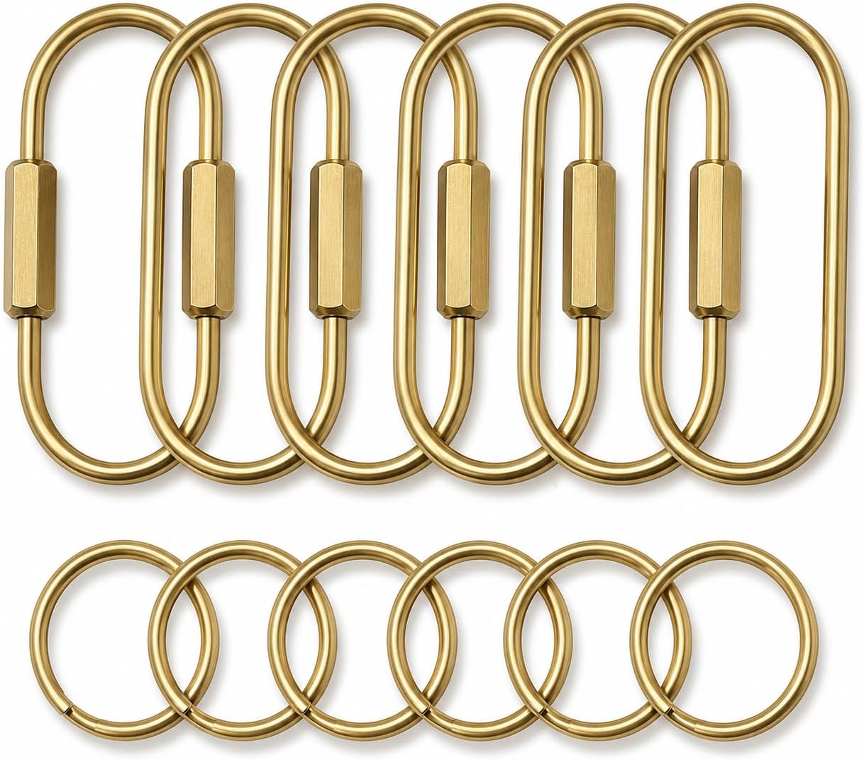 Bemaystar 6 Pack Brass Key Rings Bulk, Gold Brass Key Rings, Purse Bag Charms for Handbags,Key Chain Organizer Holder for Men Women with Secure Screw Locking