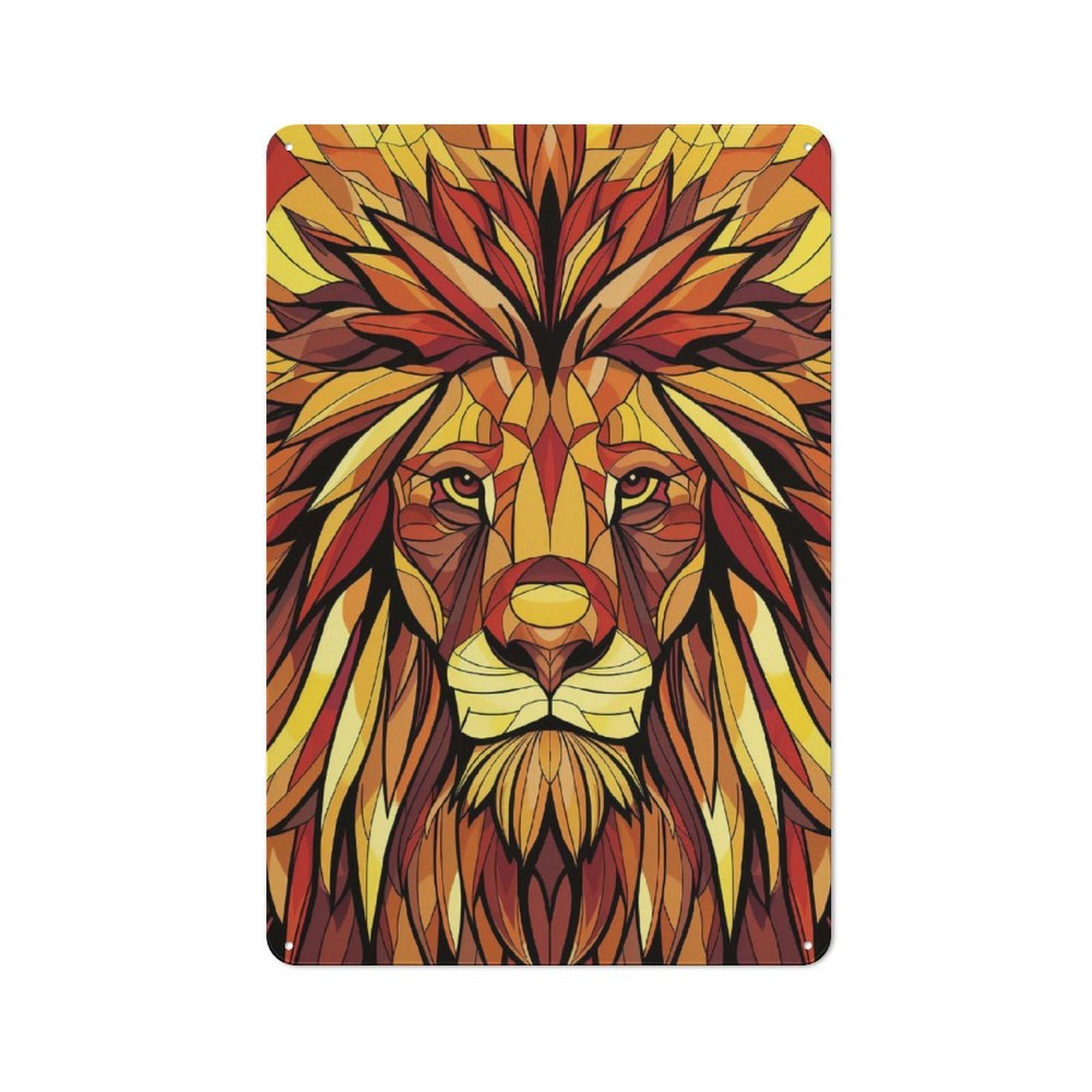 Junmoney Geometric Lion Vector Portrait In Vibrant Col Tin Wall Plaque 30X20cm With Ors For Garage Or Workshop, For An Autumn Wall Display In Garage And Workshop