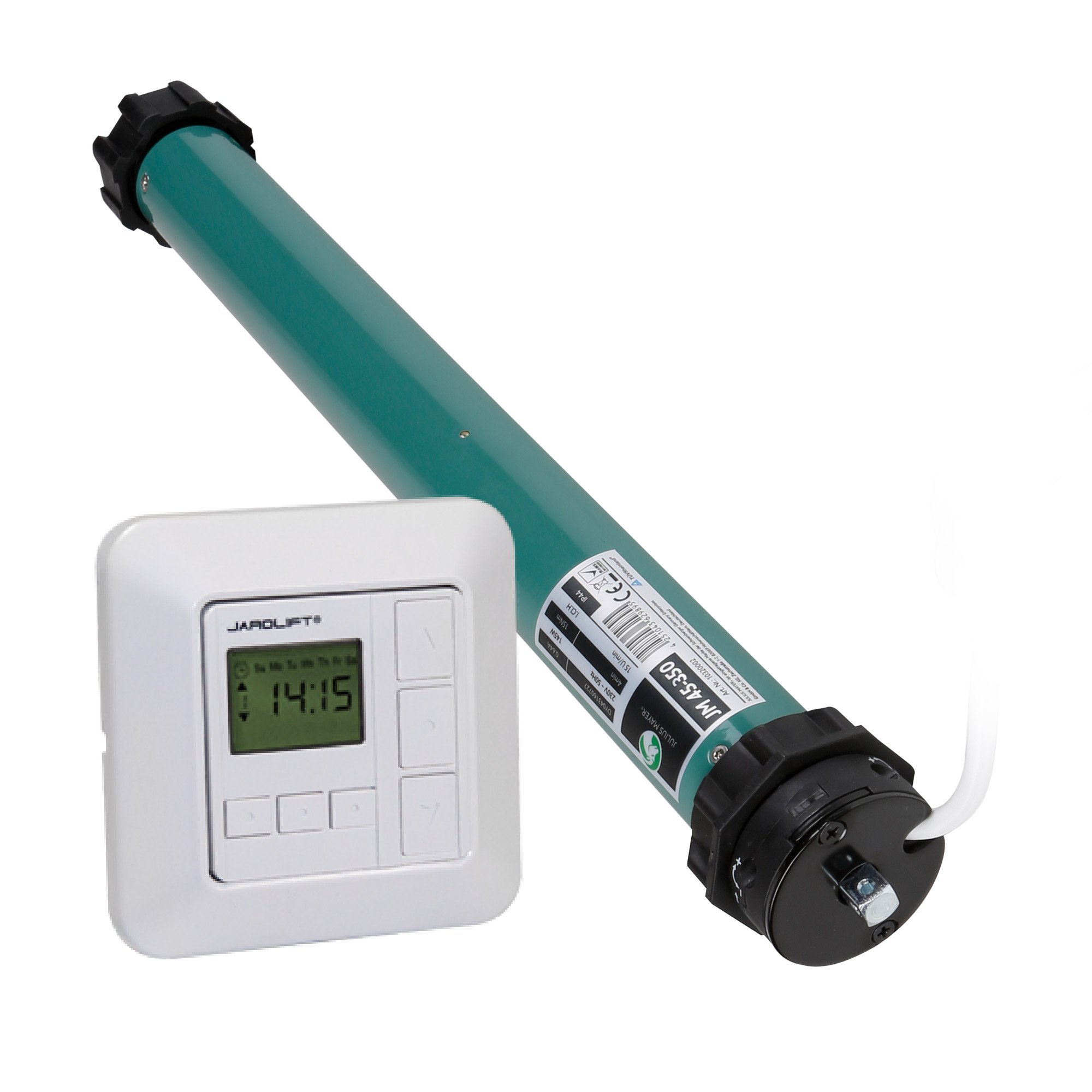 JULIUS MAYER Moteur pour volets roulants JM45-350 SW60 Force de traction 35 Nm / 65 kg SW60 Sans entretien Très silencieux Plus jarolift Sevenlogic Comfort Minuterie