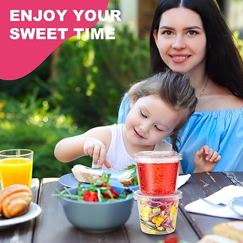 Miniatura 7 de SOOMER 100 juegos de recipientes de plástico pequeños de 5.5 onzas con tapas, tazas de porciones para frutas, dulces, nueces, recipientes