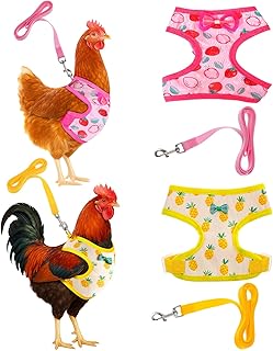 2 Pcs Adjustable Chicken Harness and Leash Set, Comfortable Chicken Vest Elastic Hen Vest with Strawberry Pineapple Print for Small Pets Duck Goose Hen Training Walking Supplies