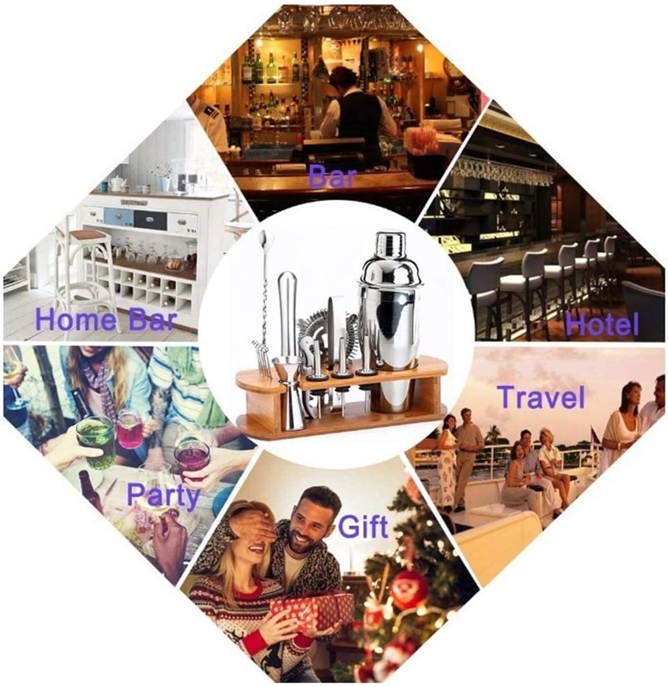 Cocktail Shaker Set Bartender Kit 16-Piece Bar Kit 700ML Martini Shaker Mixing Spoon Double Jigger Liquor Pourers Muddler Strainer and Ice Tongs Professional Bar Set Tools