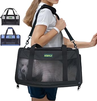 Airline Approved Cat Carrier 17"x11"x9.5", Under Seat Pet Travel Bag | TSA-friendly soft carrier with breathable mesh, top opening and foldable design. Fits cats up to 12 lbs for cabin travel.