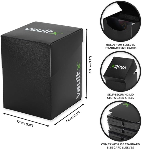 Vault X Large Standard Deck Box with 150 Black Sleeves, fits 100+ Sleeved Trading Cards (Black)