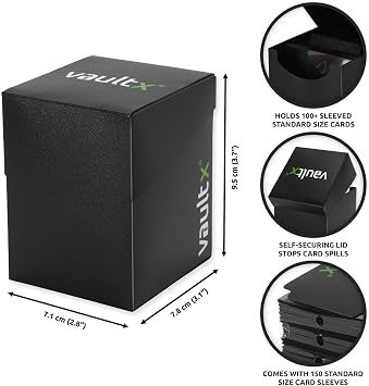 Vault X Large Standard Deck Box with 150 Black Sleeves, fits 100+ Sleeved Trading Cards (Black)