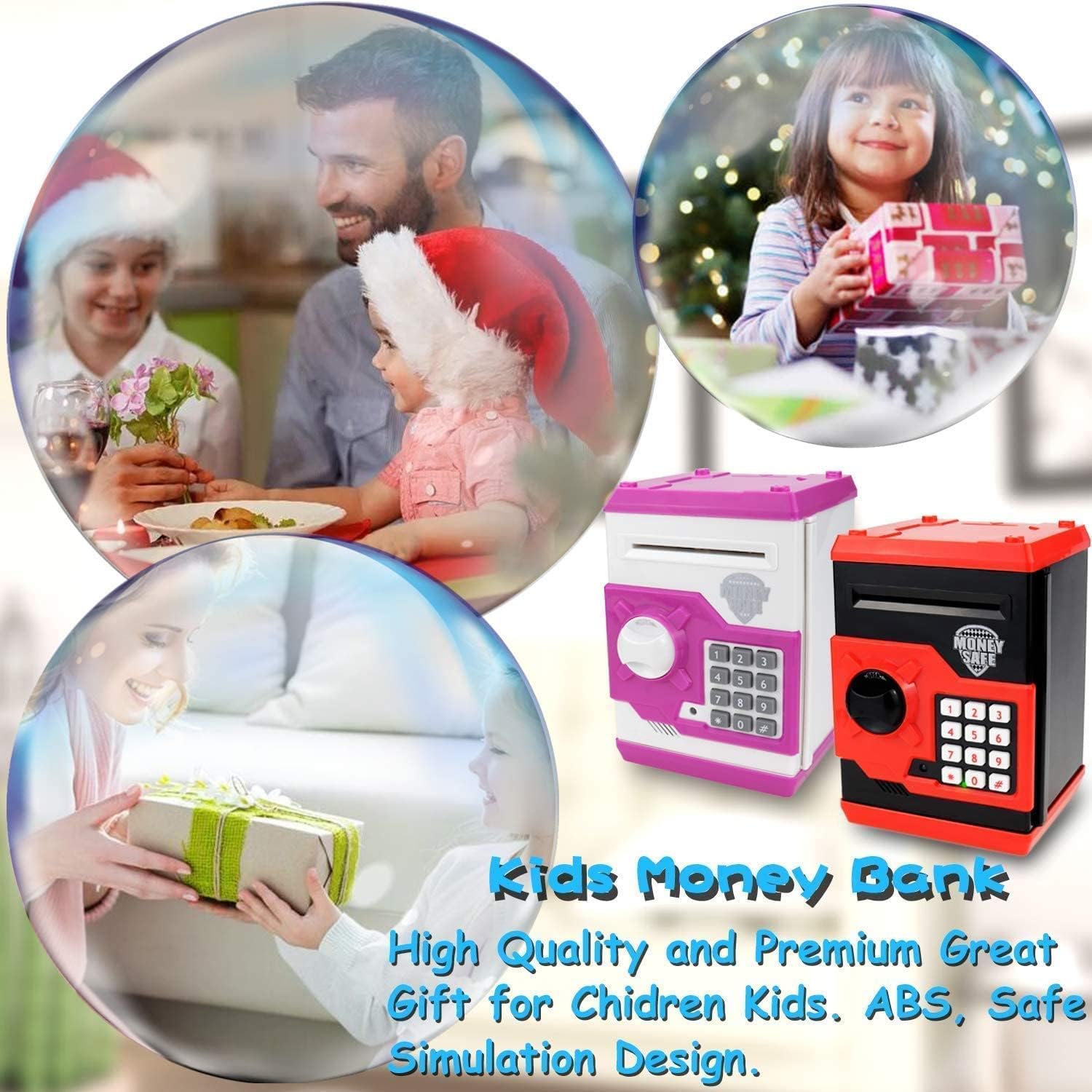 Kids Money Bank, Electronic Piggy Banks x2Pcs, Great Gift Toy for Kids Children, Auto Scroll Paper Money Saving Box Password Coin Bank,Perfect Toy Gifts for Boys Girls Age 3+