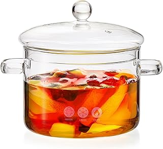TOPZEA Glass Saucepan with Cover, 2L/67oz Heat-resistant Clear Glass Simmer Pots Cookware, Stovetop Cooking Pot and Pan with Lid & Handle Safe for Pasta Noodle, Soup, Milk, Salad, Christmas Potpourri