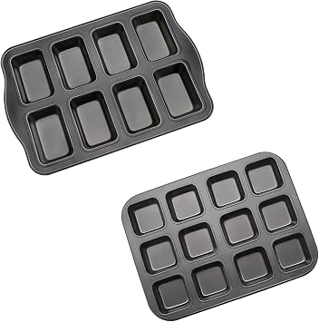 Beasea Brownie Pan Square, 2 Pack Nonstick 12 Cavity & 8 Cavity Muffin Pan Brownie Cake Pan Mini Cheesecake Cupcake Pan Carbon Steel Brownie Baking Tray Bakeware for Oven